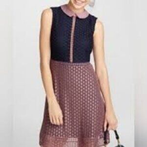 Like New Simons Lace A-Line Collared Sleeveless Midi Dress Size Small